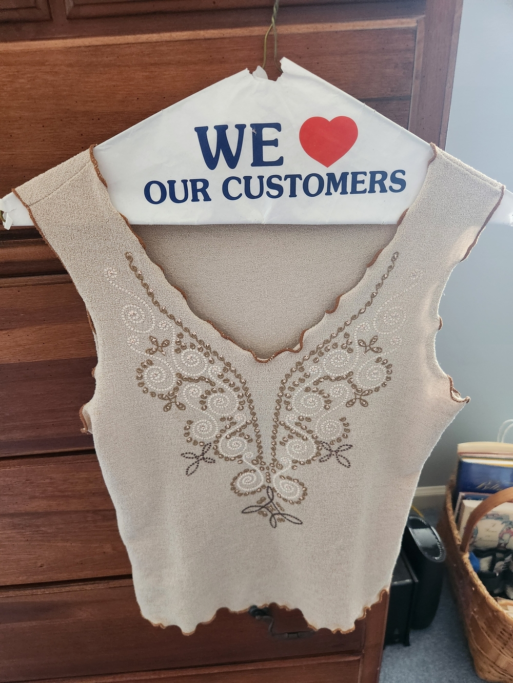 Forever 21 Beige Embellished V-Neck Sleeveless Top